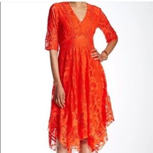 Just…Taylor Red Lace Midi Dress